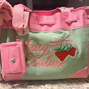Juicy Couture Pink & Mint Strawberry Embroidered Tote